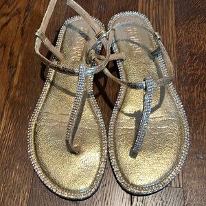 Mystique sandals , gold and rhinestone stone lined